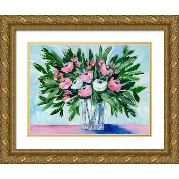 Moore, Regina 14x12 Gold Ornate Wood Framed with Double Matting Museum Art Print Titled - Rosy Bouquet II
