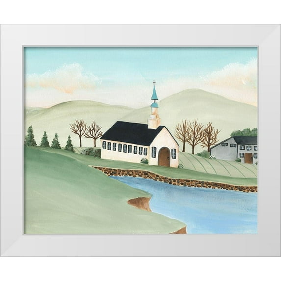 Moore, Regina 14x12 White Modern Wood Framed Museum Art Print Titled - Folk Church Scene IV