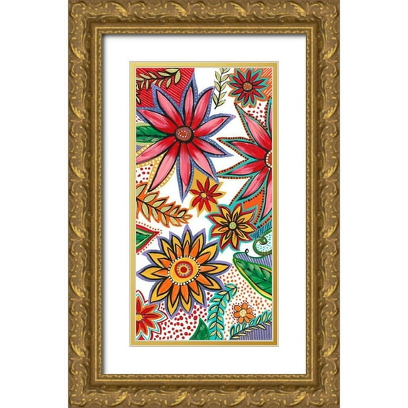 Moore, Regina 14x24 Gold Ornate Wood Framed with Double Matting Museum Art Print Titled - Flowering Garden Whimsy I