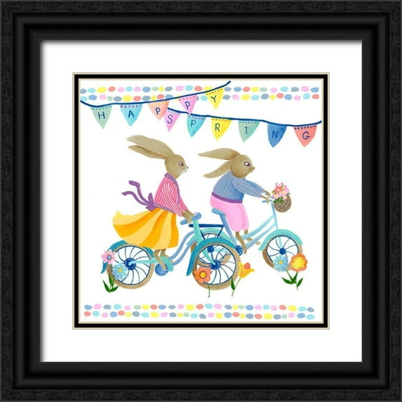 Moore, Regina 15x15 Black Ornate Wood Framed with Double Matting Museum Art Print Titled - Bunnies on Bikes I