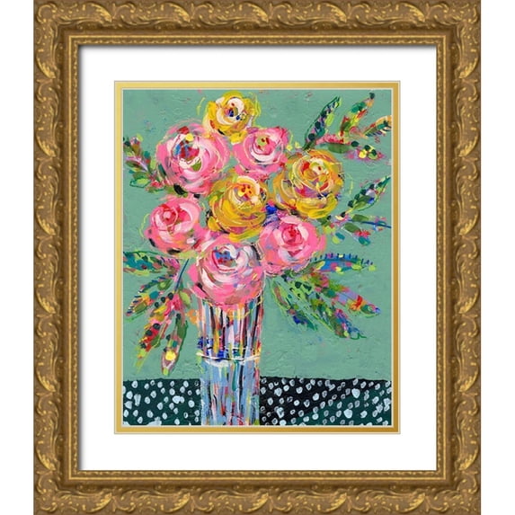 Moore, Regina 15x18 Gold Ornate Wood Framed with Double Matting Museum Art Print Titled - Bright Colored Bouquet I