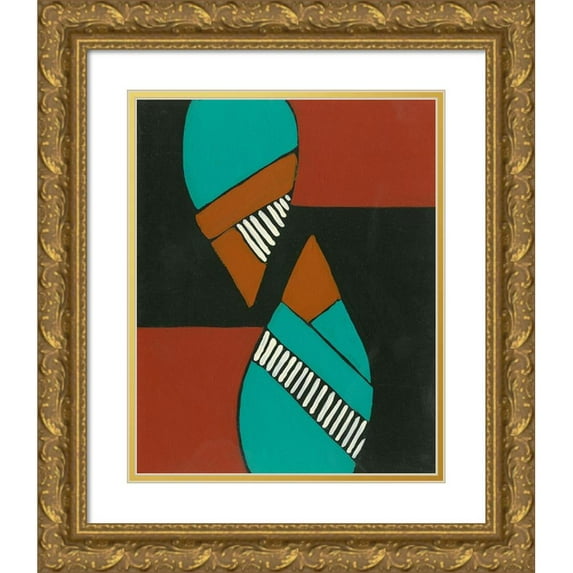 Moore, Regina 15x18 Gold Ornate Wood Framed with Double Matting Museum Art Print Titled - Rust and Teal Patterns VIII