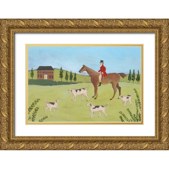 Moore, Regina 18x13 Gold Ornate Wood Framed with Double Matting Museum Art Print Titled - Folk Art Fox Hunt IV