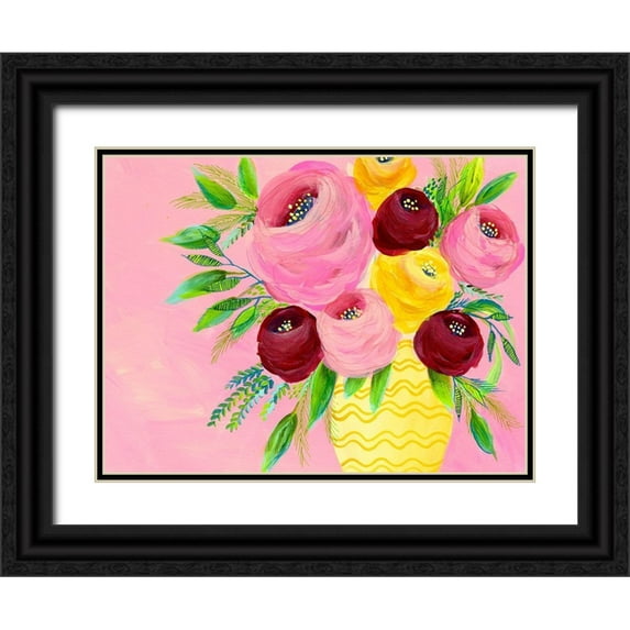 Moore, Regina 18x15 Black Ornate Wood Framed with Double Matting Museum Art Print Titled - Pink Garden Flowers II