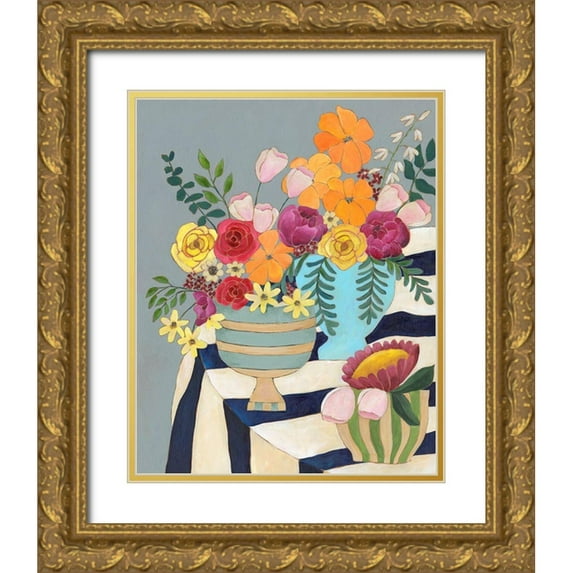 Moore, Regina 20x24 Gold Ornate Wood Framed with Double Matting Museum Art Print Titled - Striped Tablecloth I