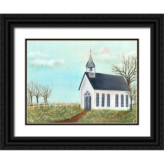 Moore, Regina 24x19 Black Ornate Wood Framed with Double Matting Museum Art Print Titled - Country Church IV