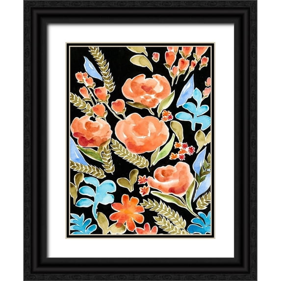 Moore, Regina 25x32 Black Ornate Wood Framed with Double Matting Museum Art Print Titled - Floral Assembly II
