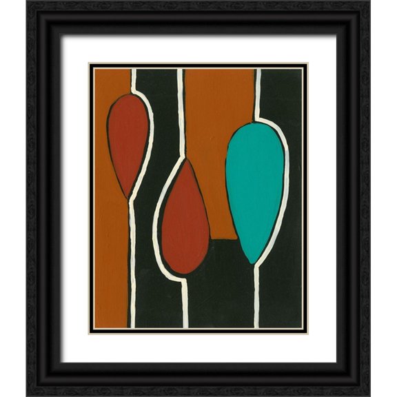 Moore, Regina 26x32 Black Ornate Wood Framed with Double Matting Museum Art Print Titled - Rust and Teal Patterns VII