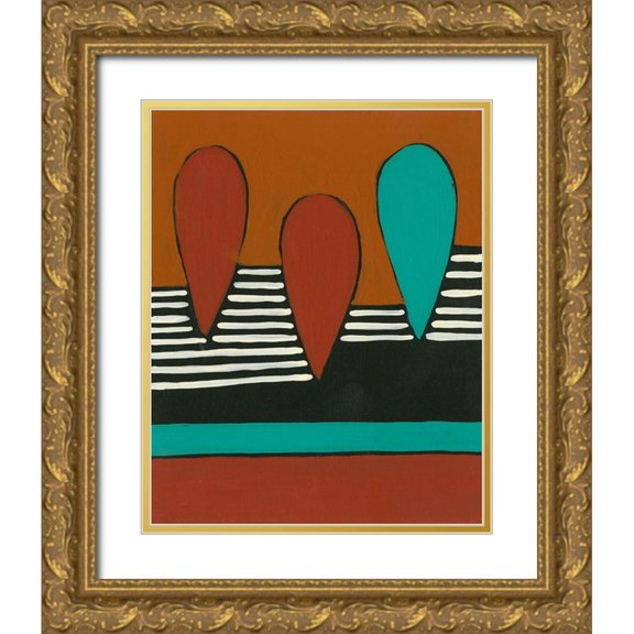 Moore, Regina 26x32 Gold Ornate Wood Framed with Double Matting Museum Art Print Titled - Rust and Teal Patterns X