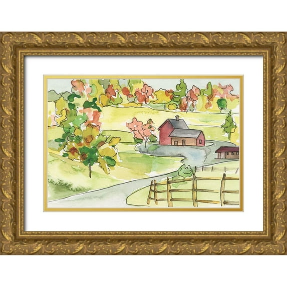 Moore, Regina 32x23 Gold Ornate Wood Framed with Double Matting Museum Art Print Titled - Barn Vista II