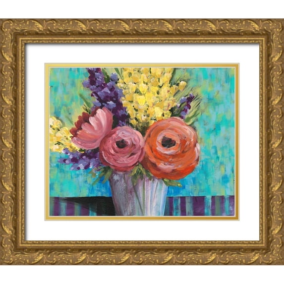 Moore, Regina 32x26 Gold Ornate Wood Framed with Double Matting Museum Art Print Titled - Early Summer Blooms I