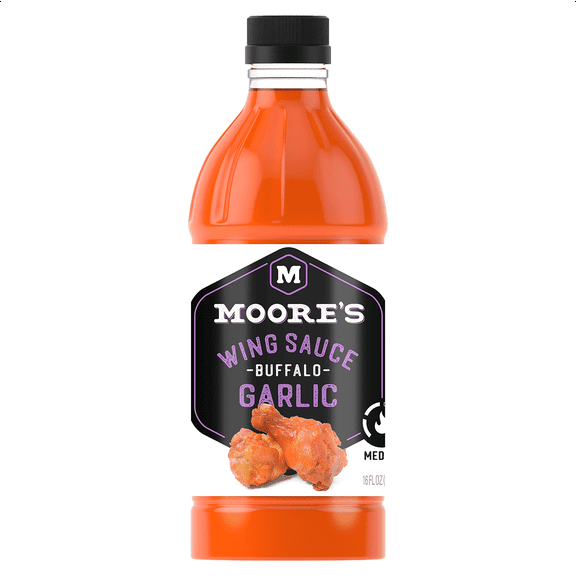 Moore's Buffalo Garlic Wing Sauce, Liquid, 16 fl oz Bottle