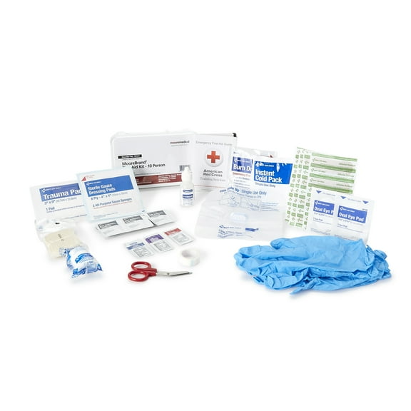 MooreBrand First Aid Kit, 10-Person Emergency Supplies Portable Case, 3 in. x 5 in. x 8 in., 1 Ct