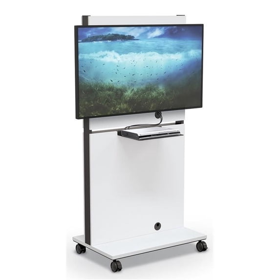 MooreCo 70" Modern Laminate Wood & Metal Media Space Flat Panel Cart in White