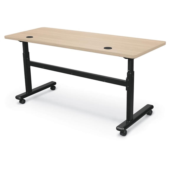 MooreCo Height Adjustable Flip Top Table 60x24 Beigewood Top Black Base