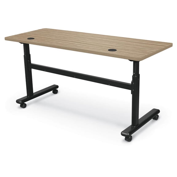 MooreCo Height Adjustable Flip Top Table 60x24 Buka Bark Top Black Base