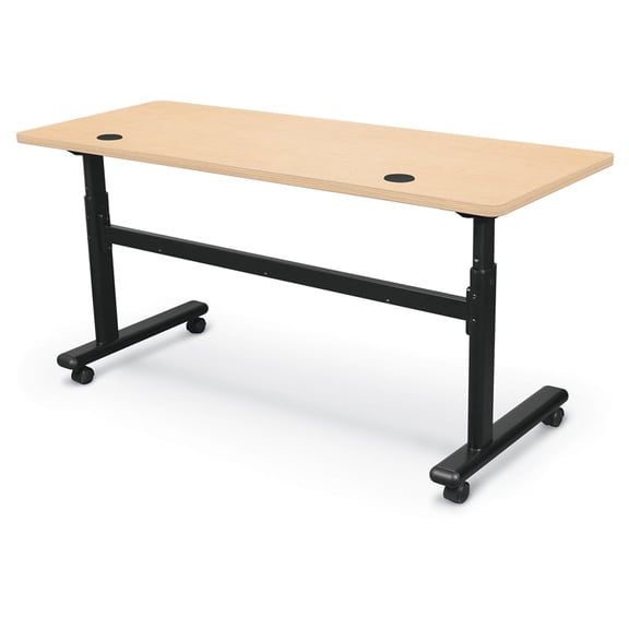 MooreCo Height Adjustable Flip Top Table 60x24 Fusion Maple Top Black Base
