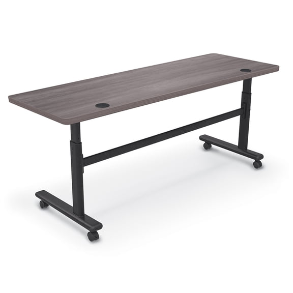 MooreCo Height Adjustable Flip Top Table 72x24 Sterling Ash Top Black Base
