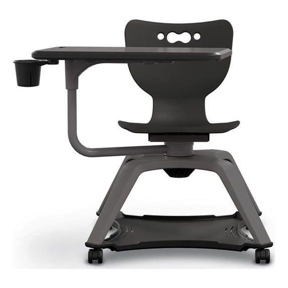 MooreCo Hierarchy Modern Plastic Enroll Tablet Chair with Cup Holder in Black