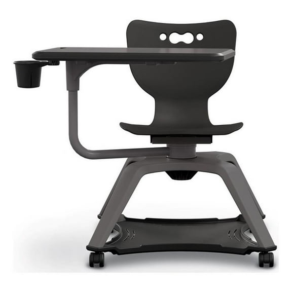 MooreCo Hierarchy Modern Plastic Enroll Tablet Chair with Cup Holder in Black