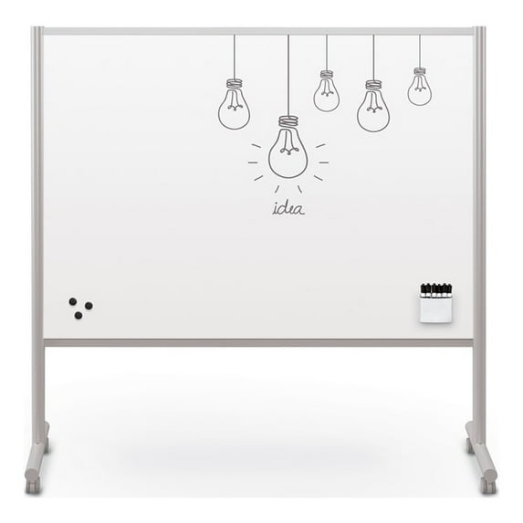 MooreCo Inklud Double Sided Magnetic Mobile Dry Erase Whiteboard 72H x 72W x 22D