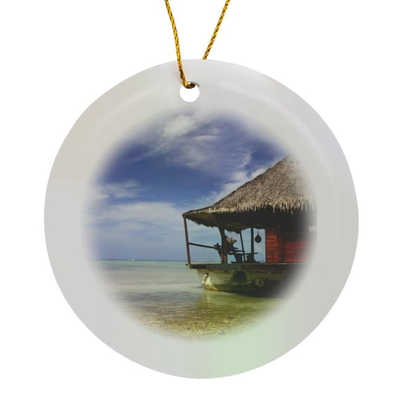 3drose, Moorea, French Polynesian House Boat - Oc13 Cmi0031 - Cindy Miller Hopkins, Circle Porcelain Ornament