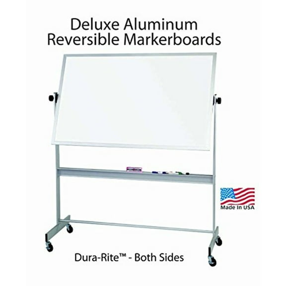 Dry Erase Board, Plastic, 48 in, 72 in, Aluminum Frame, White, Gloss