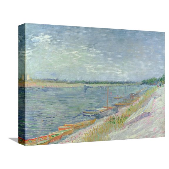Art.com Moored Boats, 1887 Stretched Canvas Print Wall Art by Vincent van Gogh, 16" x 12"