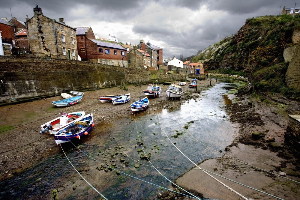 Moored Boats In Staithes North Yorkshire England Uk Canvas Art - John Short Design Pics (18 x 12)