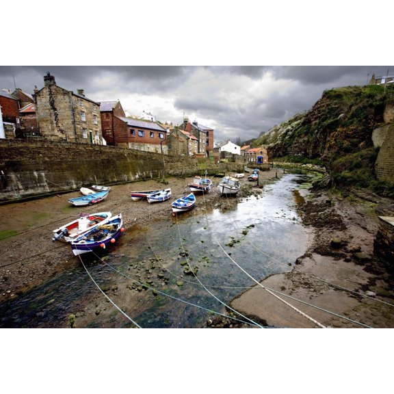 Moored Boats In Staithes North Yorkshire England Uk Canvas Art - John Short Design Pics (18 x 12)