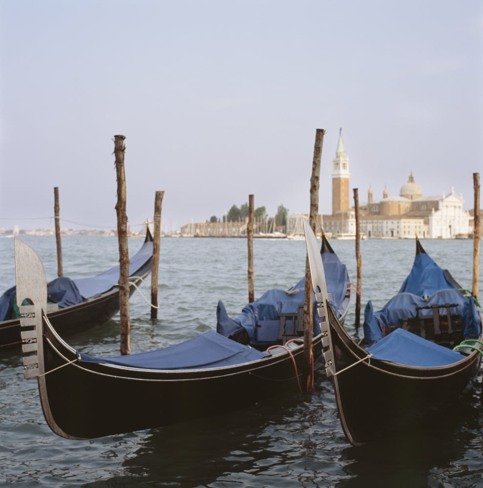 Moored Gondolas On Canal By St Mark S Square With San Maggiore In The Distance Canvas Art - Anna Watson Design Pics (24 x 24)