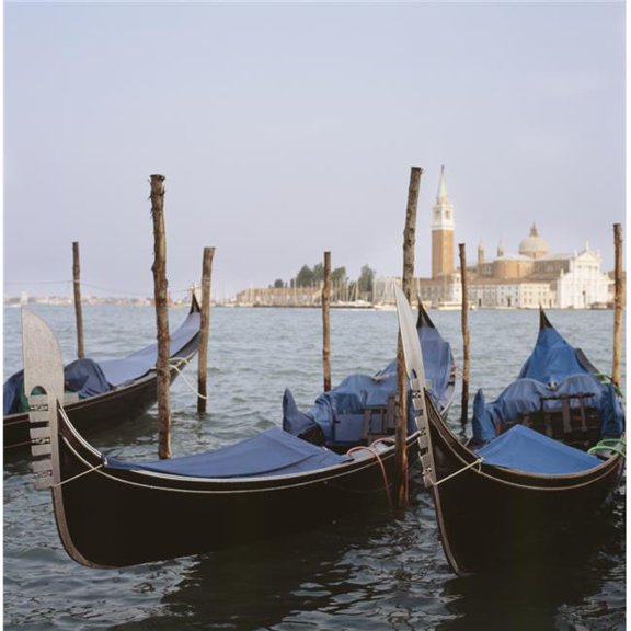 Moored Gondolas On Canal By St Mark S Square with San Maggiore In The Distance Poster Print, 24 x 24 - Large