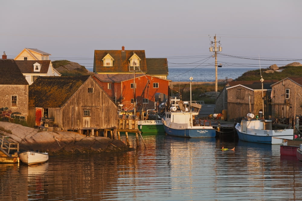 Moored boats Peggys Cove Nova Scotia Canada Canvas Art - Carl Bruemmer Design Pics (19 x 12)