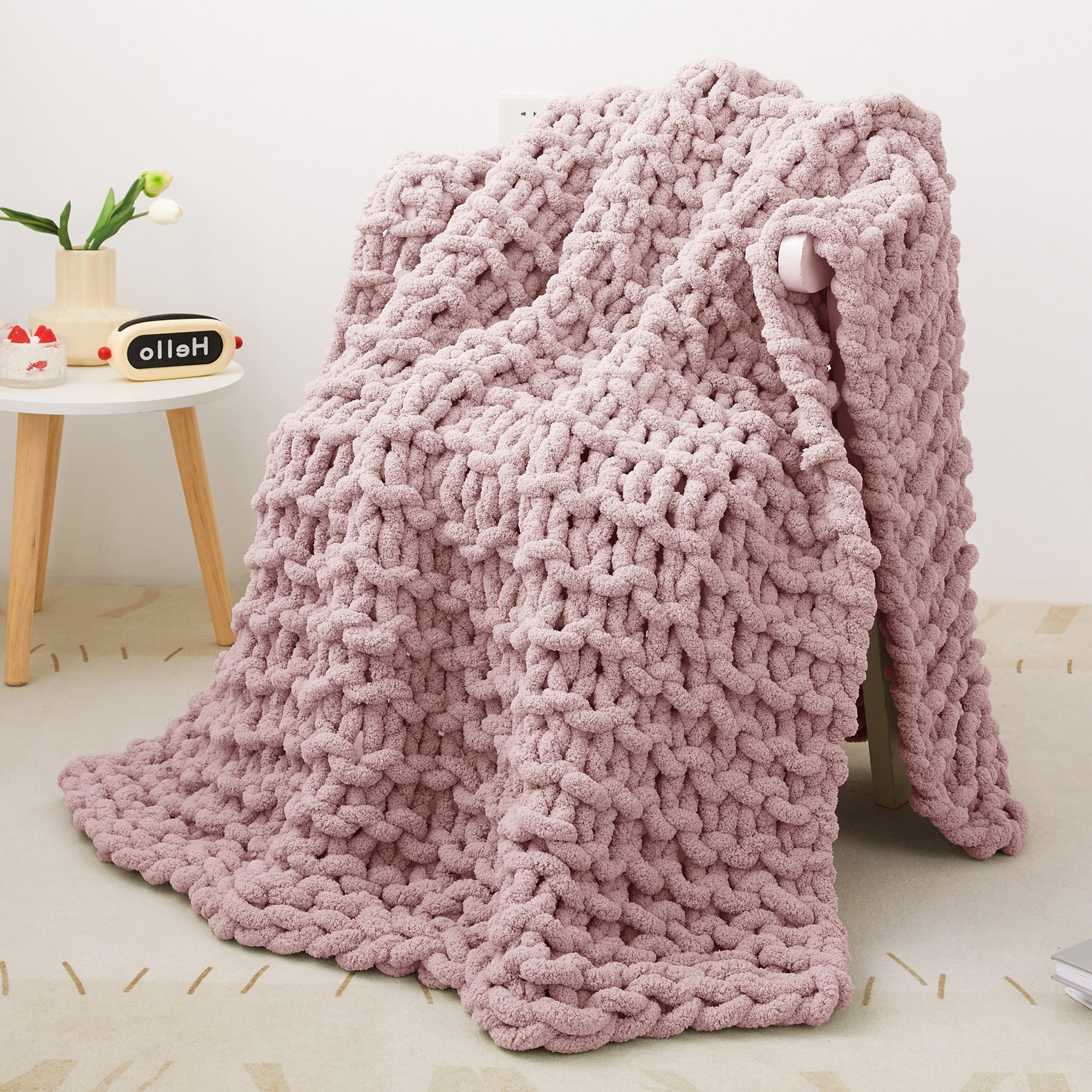 Crochet Blanket Light Pink Chunky Knit Blanket Chunky Knit Blanket