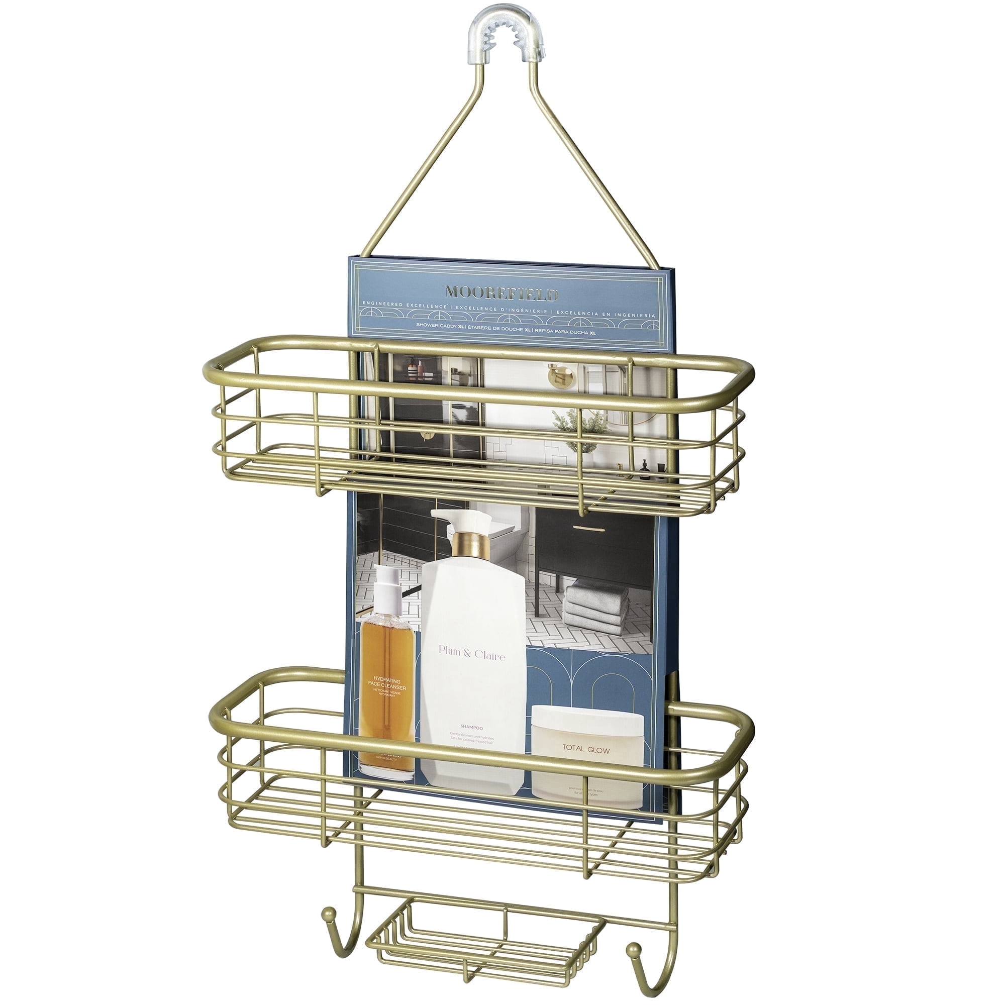 Moorefield 3-Tier Hanging Shower Caddy with Suction Cups, Non-Slip Neck, Bathroom Organizer, Gold
