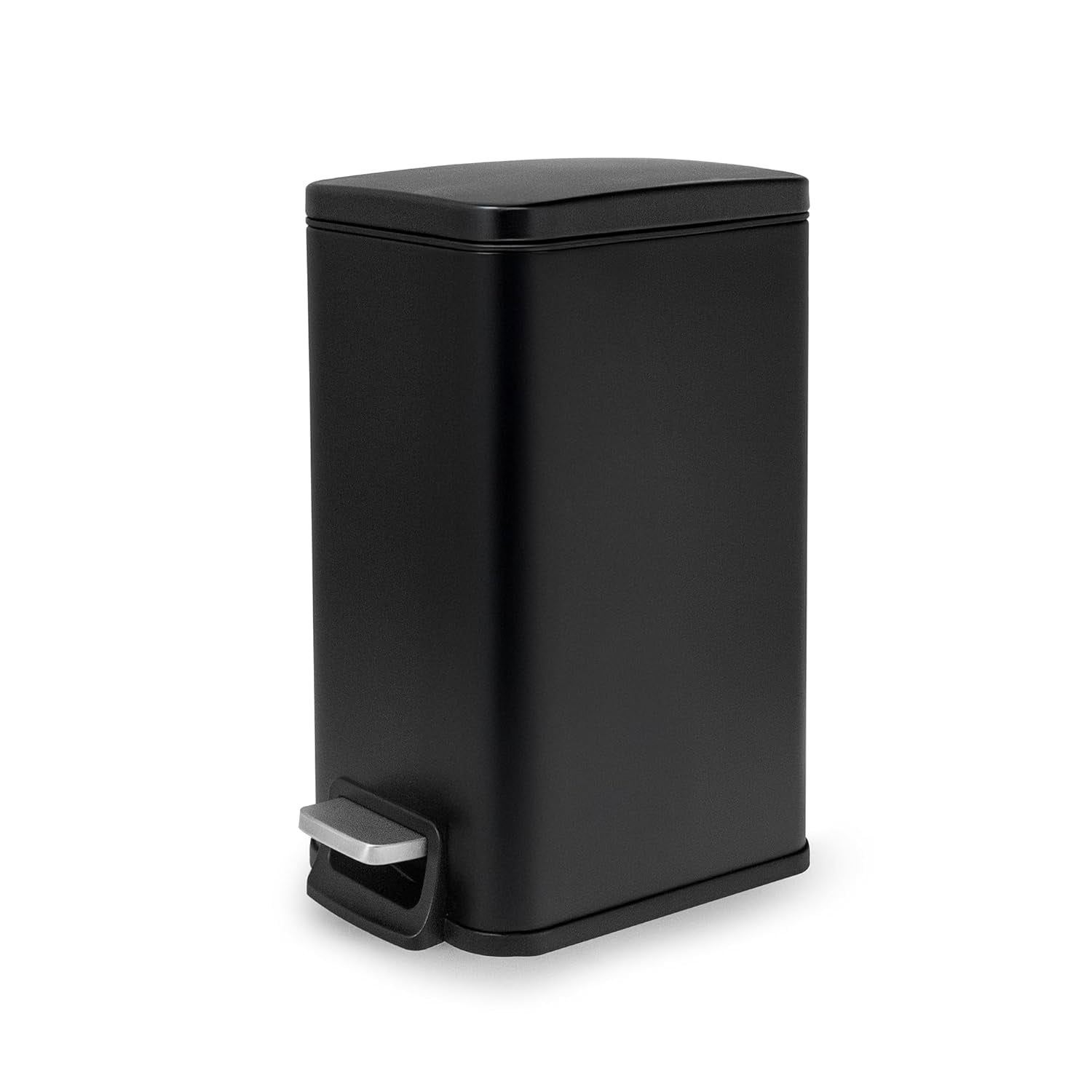 Moorefield Forte Slim Rectangular Step Trash Can, 1.6 Gallon Compact Bathroom Waste Bin with Soft Close Lid and Removable Inner Bucket, Matte Black