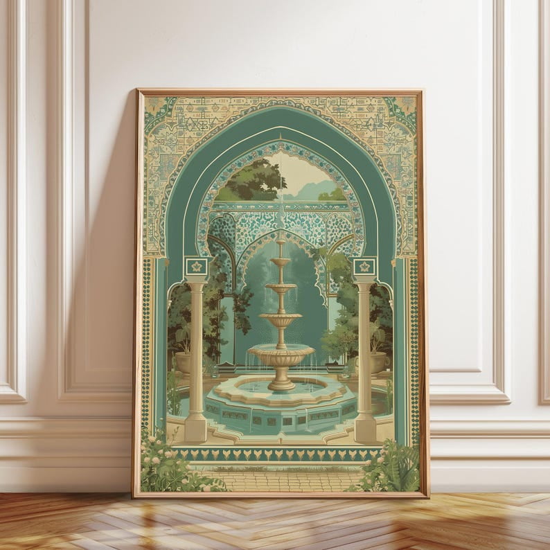 Moorish Fountain And Arches Wall Art - Elegant Islamic Architecture ...