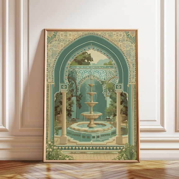 Moorish Fountain Islamic Architecture Wall Art Print, Unframed Paper Poster 8x10in