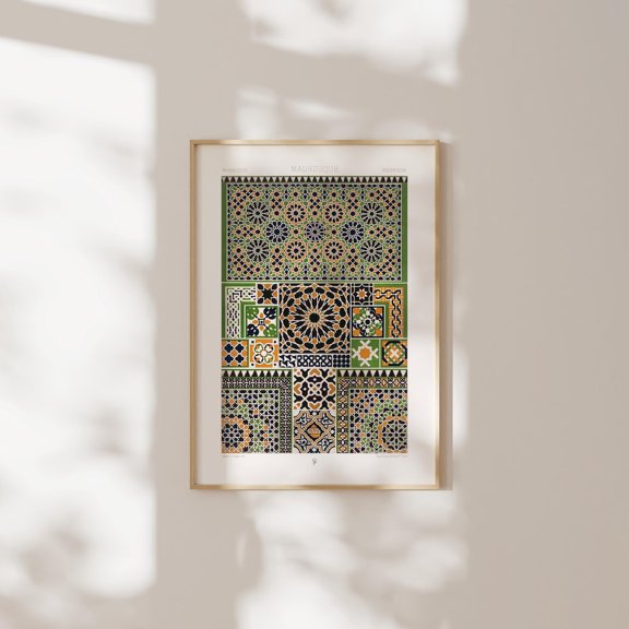 Moorish Pattern Lithograph L Ornement Polychrome Botanical Floral Wall Art Vintage Garden Wall Decor Soft Nature Home Office Room Decor Unframed Paper Print