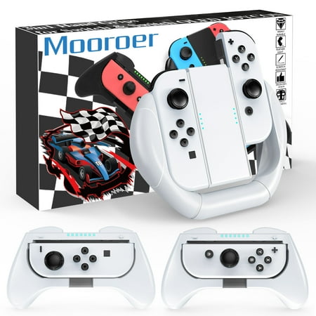Mooroer Steering Wheel Compatible with Nintendo Switch & Switch OLED Model Joy-Con, Controller Grip and Versatile Steering Wheel for Mario Kart 8 Deluxe, 3 Pack [White]