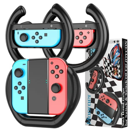 Mooroer Steering Wheel for Nintendo Switch & Switch OLED Model Joy-Con, Racing Wheel Controller for Mario Kart 8 Deluxe, Versatile Gaming Accessories for Joy-Con, 3 Pack [Black]