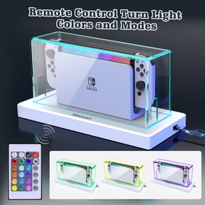 Mooroer Transparent Dust Cover with LED Light for Nintendo Switch & Switch OLED Charging Dock,Anti Scratch Waterproof Protective Clear Cover Sleeve Display Box and Flash Base