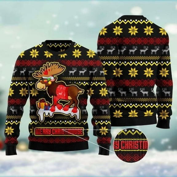Moose 3D Christmas Sweater, Funny Xmas Sweater, Sweater Xmas