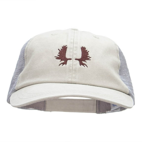 Moose Antlers Embroidered Washed Trucker Cap - Beige Grey OSFM