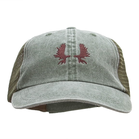 Moose Antlers Embroidered Washed Trucker Cap - Olive Olive OSFM