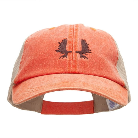 Moose Antlers Embroidered Washed Trucker Cap - Orange Tan OSFM