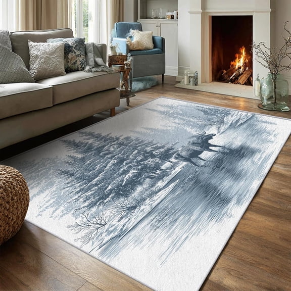 Moose Area Rugs, Forest Wildlife Pattern Carpet, Washable Non Slip Low Pile Soft Rug for Living Room Bedroom Decor Mat 4x5ft