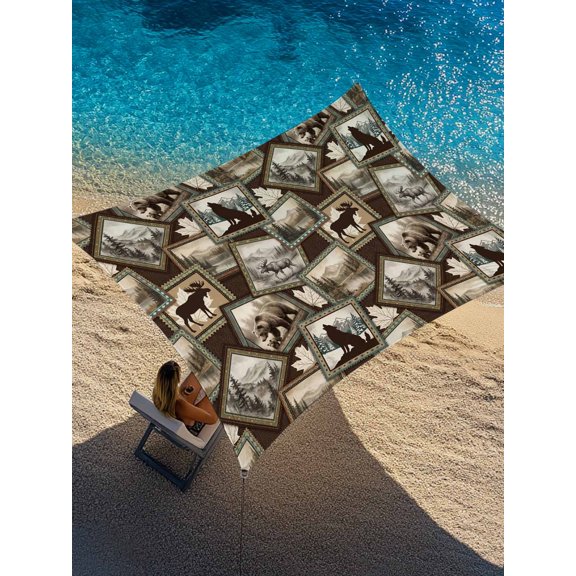 Moose Bear Icons Sun Shade Sail 6.5' x 10', Rustic Vintage Brown Beige Forest Scenic Frames Rectangle Outdoor Sunshade Canopy, Waterproof UV Block Patio Covers for Garden Yard Beach