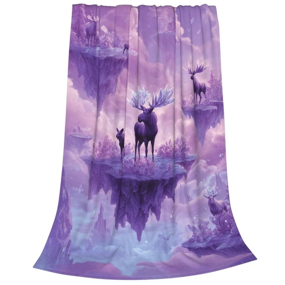Moose Blanket, Dreamy Purple Cloud Flannel Throw, Whimsical Surreal Art Decorative Blanket 50x40