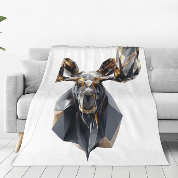 Moose Blanket Geometric Low Poly Abstract, Soft Cozy Flannel Throw For Couch And Sofa, Modern Wildlife Art Decor 50x40